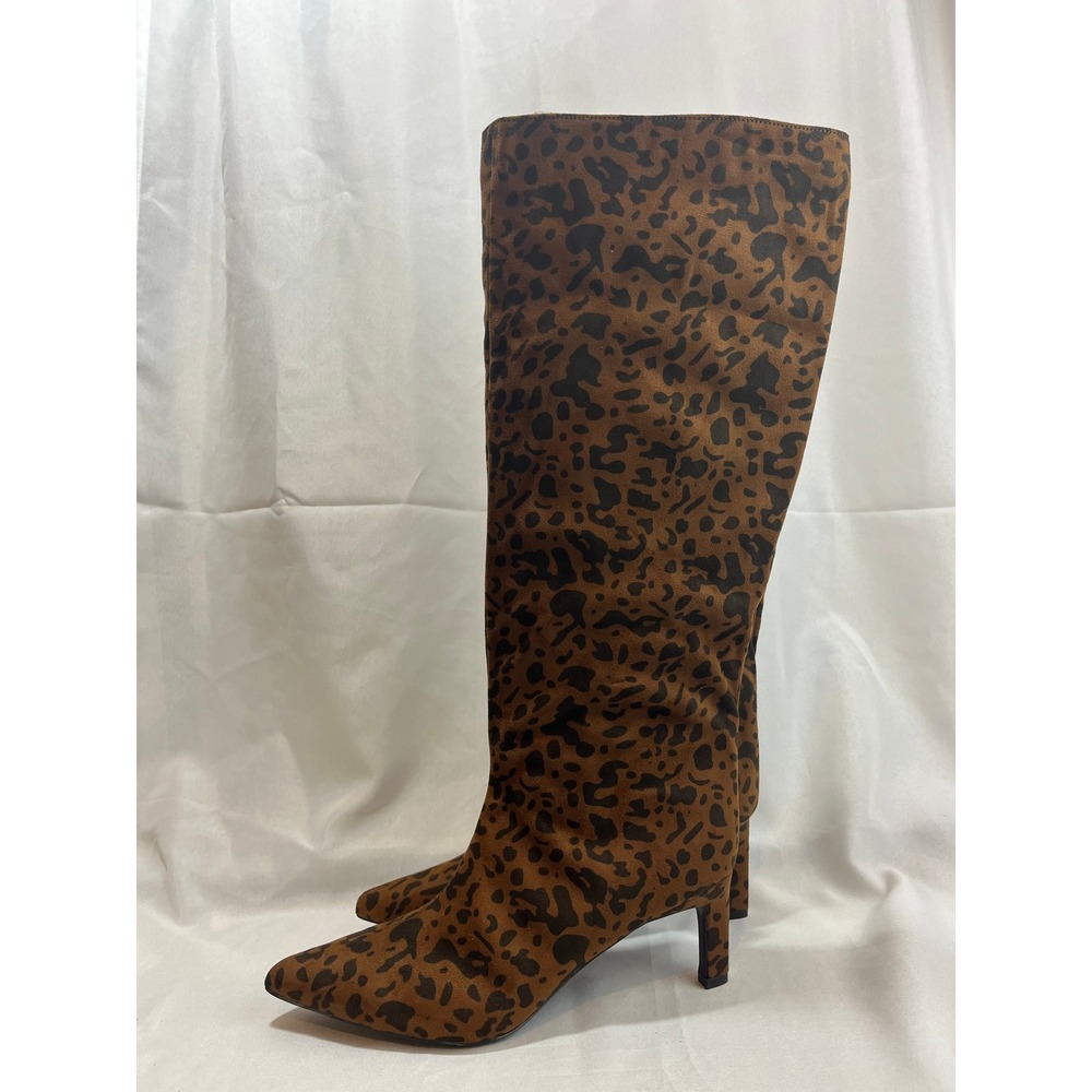 A New Day Womens Leopard Print Knee High Boots Pointed Toe Kitten Heel Size 8